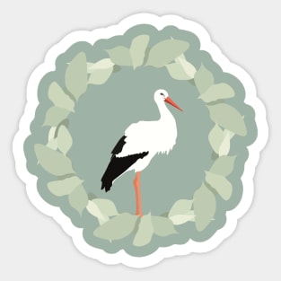 Stork in a Leaf Ring Sticker